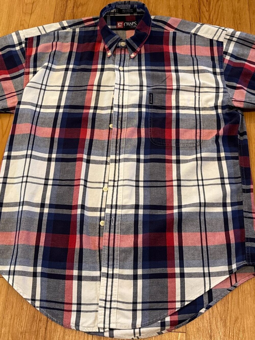Chaps Ralph Lauren L Multicolor Short Sleeve button down with Chest Pocket